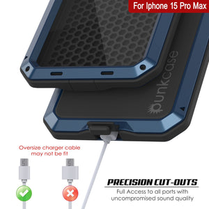 Funda metálica para iPhone 15 Pro Max, resistente y de grado militar, cubierta de armadura [a prueba de golpes], cuerpo completo, dura [azul].