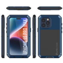 Cargar imagen en el visor de la galería, Funda metálica para iPhone 15 Pro Max, resistente y de grado militar, cubierta de armadura [a prueba de golpes], cuerpo completo, dura [azul].

