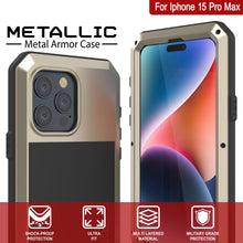 Cargar imagen en el visor de la galería, Funda de metal para iPhone 15 Pro Max, cubierta resistente de grado militar [a prueba de golpes] cuerpo completo dura [dorado].

