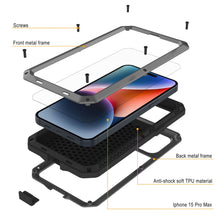 Cargar imagen en el visor de la galería, Funda de metal para iPhone 15 Pro Max, resistente militar de alta resistencia [a prueba de golpes] de cuerpo completo resistente [plateado]
