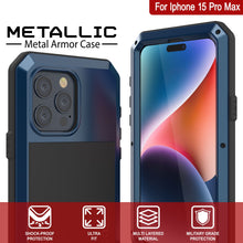 Cargar imagen en el visor de la galería, Funda metálica para iPhone 15 Pro Max, resistente y de grado militar, cubierta de armadura [a prueba de golpes], cuerpo completo, dura [azul].
