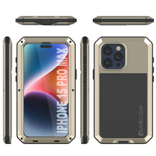 Cargar imagen en el visor de la galería, Funda de metal para iPhone 15 Pro Max, cubierta resistente de grado militar [a prueba de golpes] cuerpo completo dura [dorado].
