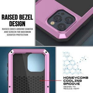 Funda de metal para iPhone 15 Pro Max, resistente de grado militar con cobertura completa de cuerpo duro a prueba de golpes [Rosa].