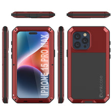 Cargar imagen en el visor de la galería, Funda de metal para iPhone 15 Pro Max, resistente de grado militar [a prueba de golpes]. Cubierta rígida de cuerpo completo [roja].
