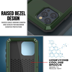 Funda de metal para iPhone 15 Pro Max, resistente y de grado militar, cubierta de armadura [a prueba de golpes], dura de cuerpo completo [verde oscuro].