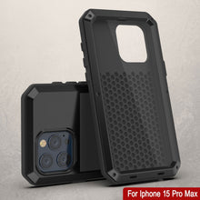 Cargar imagen en el visor de la galería, Funda de Metal para iPhone 15 Pro Max, Resistente de Grado Militar [a prueba de golpes] Cubierta de Armadura de Cuerpo Completo [Negra]
