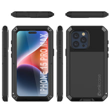 Cargar imagen en el visor de la galería, Funda de Metal para iPhone 15 Pro Max, Resistente de Grado Militar [a prueba de golpes] Cubierta de Armadura de Cuerpo Completo [Negra]
