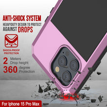 Cargar imagen en el visor de la galería, Funda de metal para iPhone 15 Pro Max, resistente de grado militar con cobertura completa de cuerpo duro a prueba de golpes [Rosa].
