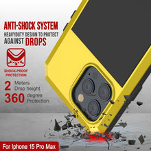 Cargar imagen en el visor de la galería, Funda de metal iPhone 15 Pro Max, resistente y robusta de grado militar [a prueba de golpes] de cuerpo completo [amarilla]
