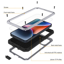 Cargar imagen en el visor de la galería, Carcasa metálica para iPhone 15 Pro Max, cubierta resistente de grado militar [a prueba de golpes] cuerpo completo resistente [blanco].
