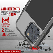 Cargar imagen en el visor de la galería, Funda de metal para iPhone 15 Pro Max, resistente militar de alta resistencia [a prueba de golpes] de cuerpo completo resistente [plateado]
