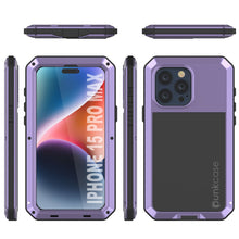 Cargar imagen en el visor de la galería, Funda de metal para iPhone 15 Pro Max, protectora resistente de grado militar [a prueba de golpes], cuerpo completo y resistente [morado].
