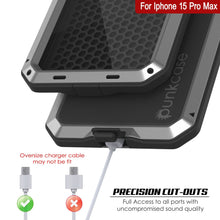 Cargar imagen en el visor de la galería, Funda de metal para iPhone 15 Pro Max, resistente militar de alta resistencia [a prueba de golpes] de cuerpo completo resistente [plateado]
