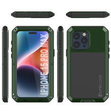 Cargar imagen en el visor de la galería, Funda de metal para iPhone 15 Pro Max, resistente y de grado militar, cubierta de armadura [a prueba de golpes], dura de cuerpo completo [verde oscuro].
