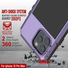 Cargar imagen en el visor de la galería, Funda de metal para iPhone 15 Pro Max, protectora resistente de grado militar [a prueba de golpes], cuerpo completo y resistente [morado].
