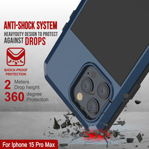 Funda metálica para iPhone 15 Pro Max, resistente y de grado militar, cubierta de armadura [a prueba de golpes], cuerpo completo, dura [azul].