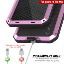 Cargar imagen en el visor de la galería, Funda de metal para iPhone 15 Pro Max, resistente de grado militar con cobertura completa de cuerpo duro a prueba de golpes [Rosa].
