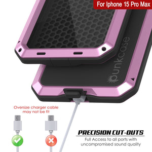 Funda de metal para iPhone 15 Pro Max, resistente de grado militar con cobertura completa de cuerpo duro a prueba de golpes [Rosa].