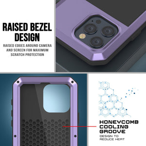 Funda de metal para iPhone 15 Pro Max, protectora resistente de grado militar [a prueba de golpes], cuerpo completo y resistente [morado].