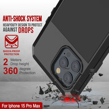Cargar imagen en el visor de la galería, Funda de Metal para iPhone 15 Pro Max, Resistente de Grado Militar [a prueba de golpes] Cubierta de Armadura de Cuerpo Completo [Negra]
