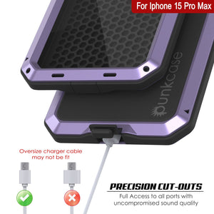 Funda de metal para iPhone 15 Pro Max, protectora resistente de grado militar [a prueba de golpes], cuerpo completo y resistente [morado].