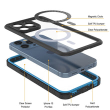 Cargar imagen en el visor de la galería, Productos iPhone 15 Pro Max Funda Impermeable, Punkcase [Serie Extrema] Cubierta de Armadura con Protector de Pantalla Incorporado [Azul Claro]

