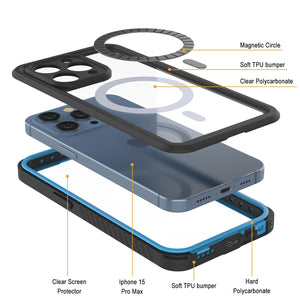 Productos iPhone 15 Pro Max Funda Impermeable, Punkcase [Serie Extrema] Cubierta de Armadura con Protector de Pantalla Incorporado [Azul Claro]