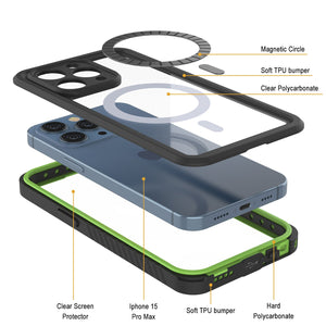 Productos Funda impermeable para iPhone 15 Pro Max, Punkcase [Extreme Series] cubierta armadura con protector de pantalla incorporado [verde claro]