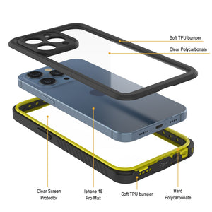 Funda resistente al agua para iPhone 15 Pro Max, Punkcase [Serie Extrema] Cubierta blindada con protector de pantalla incorporado [Amarillo]