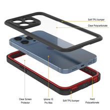 Cargar imagen en el visor de la galería, Funda impermeable para iPhone 15 Pro Max, Punkcase [Serie Extrema] Cubierta protectora de armadura con protector de pantalla integrado [Rojo]

