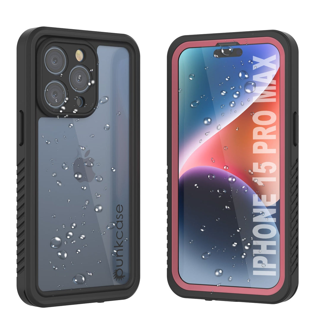 Funda impermeable para iPhone 15 Pro Max, Punkcase [Serie Extrema] Cubierta de armadura con protector de pantalla incorporado [Rosa]