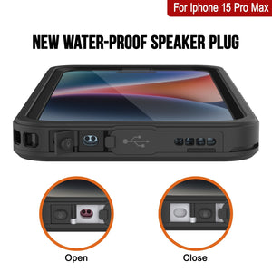 Funda impermeable iPhone 15 Pro Max, Punkcase [Extreme Series] cubierta de armadura con protector de pantalla incorporado [Negro]