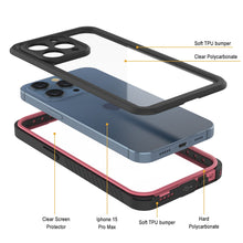 Cargar imagen en el visor de la galería, Funda impermeable para iPhone 15 Pro Max, Punkcase [Serie Extrema] Cubierta de armadura con protector de pantalla incorporado [Rosa]
