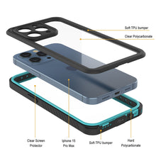 Cargar imagen en el visor de la galería, Carcasa resistente al agua para iPhone 15 Pro Max, Punkcase [Serie Extrema] Cubierta de Armadura con Protector de Pantalla Incorporado [Turquesa]
