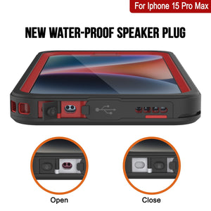 Funda impermeable para iPhone 15 Pro Max, Punkcase [Serie Extrema] Cubierta protectora de armadura con protector de pantalla integrado [Rojo]