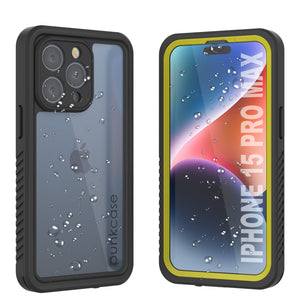 Funda resistente al agua para iPhone 15 Pro Max, Punkcase [Serie Extrema] Cubierta blindada con protector de pantalla incorporado [Amarillo]