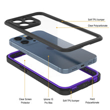 Cargar imagen en el visor de la galería, Funda impermeable iPhone 15 Pro Max, Punkcase [Extreme Series] Cobertura protectora con armadura y protector de pantalla integrado [Morado]
