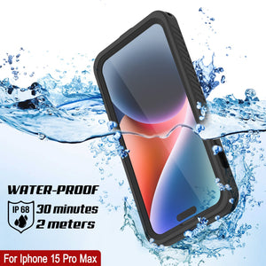 Funda impermeable iPhone 15 Pro Max, Punkcase [Extreme Series] cubierta de armadura con protector de pantalla incorporado [Negro]