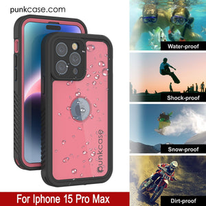 Funda impermeable IP68 para iPhone 16 Pro Max, Punkcase [rosa] [Serie StudStar] [Ajuste fino] [A prueba de suciedad]