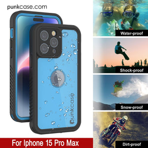 Funda impermeable IP68 para iPhone 16 Pro Max, Punkcase [Azul claro] [Serie StudStar] [Ajuste fino] [A prueba de suciedad]
