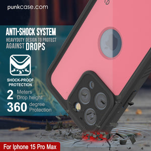 Funda impermeable IP68 para iPhone 16 Pro Max, Punkcase [rosa] [Serie StudStar] [Ajuste fino] [A prueba de suciedad]