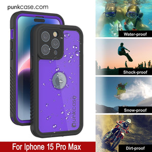 Funda impermeable IP68 para iPhone 16 Pro Max, Punkcase [morada] [Serie StudStar] [Ajuste fino] [A prueba de suciedad]