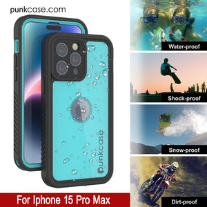 Funda impermeable IP68 para iPhone 16 Pro Max, Punkcase [azul verdoso] [Serie StudStar] [Ajuste ajustado]