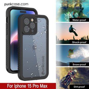 Funda impermeable IP68 para iPhone 16 Pro Max, Punkcase [Transparente] [Serie StudStar] [Ajuste fino] [A prueba de suciedad]