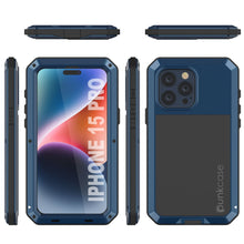 Cargar imagen en el visor de la galería, Estuche de metal iPhone 15 Pro, Cubierta de alta resistencia y grado militar [a prueba de golpes] Todo el cuerpo duro [Azul]

