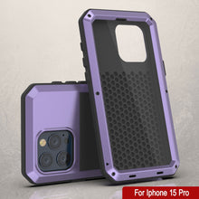 Cargar imagen en el visor de la galería, Carcasa de Metal para iPhone 15 Pro, resistente y de grado militar, cubierta blindada [a prueba de golpes], dura de cuerpo completo [morada].
