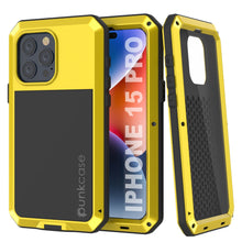 Cargar imagen en el visor de la galería, Estuche de metal para iPhone 15 Pro, resistente de grado militar [a prueba de golpes], cubierta resistente de cuerpo completo [amarilla].

