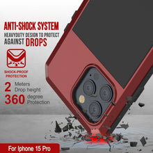 Cargar imagen en el visor de la galería, Estuche metálico para iPhone 15 Pro, cubierta de armadura resistente de grado militar [a prueba de golpes], cuerpo completo duro [rojo].
