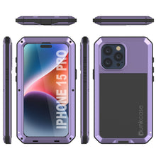 Cargar imagen en el visor de la galería, Carcasa de Metal para iPhone 15 Pro, resistente y de grado militar, cubierta blindada [a prueba de golpes], dura de cuerpo completo [morada].
