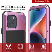 Cargar imagen en el visor de la galería, Funda de metal para iPhone 15 Pro, resistente y de grado militar [a prueba de golpes], cubierta dura de cuerpo completo [rosa].
